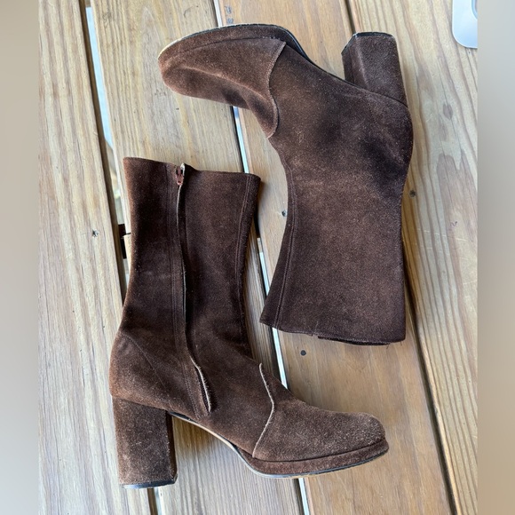 Vintage 70s platform boots brown suede mid calf zip up soft US 9 Italy round toe - Picture 4 of 10